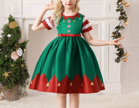 Children's sleeveless o-neck cartoon Santa Claus snowflake dress children's Christmas evening dress
