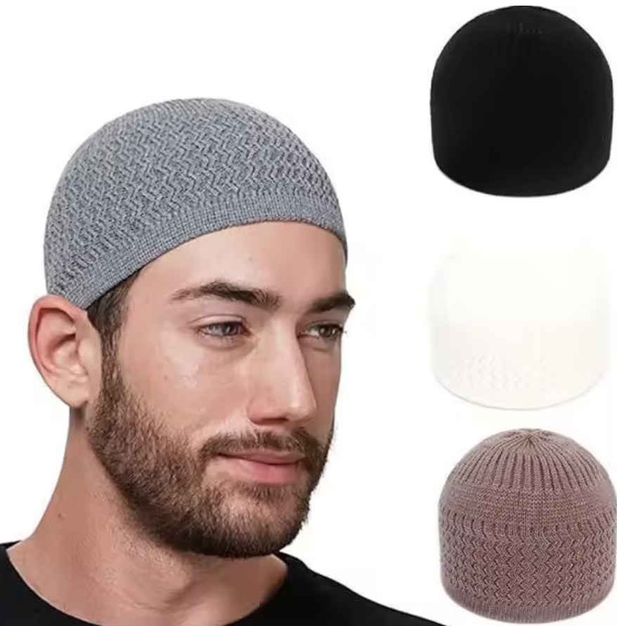 Autumn Winter Arab Muslim Wave Jacquard Melon Skin Baotou Hat Dome Knitted Hat Customizable Designed Common Style