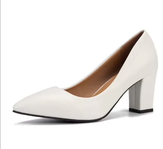 Women Slip on Hells PU Leather Upper Women Middle Heel Office Lady Wedge Shoes