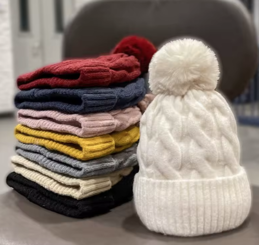 Unisex Beanie Winter Autumn All-Match Fleece-Lined Knitted Hat Youth Middle-Aged Soft Fashionable Printing