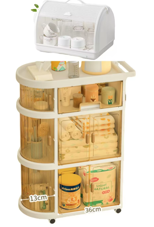 Rotating plastic trolley bedside storage car with wheels baby products rolling storage rack