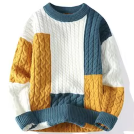 Autumn Winter Men's Casual Base Sweater Best Selling Loose Design With Patchwork Pattern Ready to Send Men's Sweater