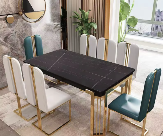 Luxury Gold Chrome Dining Table  and 8 Chairs Furniture