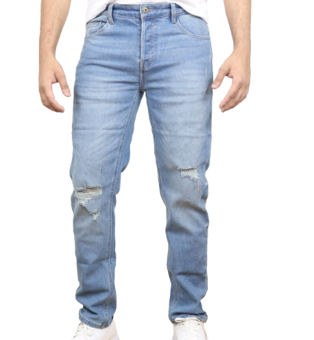Men's Modern Fit Ripped Jean Authentic Denim Look Comfort & Flex Straight Jeans