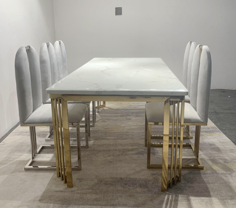 Luxury Gold Chrome Dining Table  and 8 Chairs Furniture
