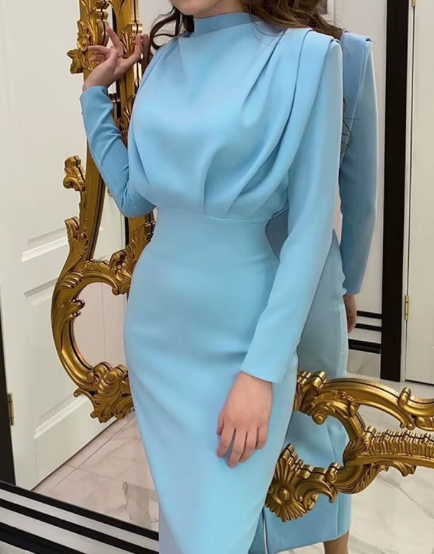 Autumn new fashion solid color long-sleeved dress translucent hollow decoration day party