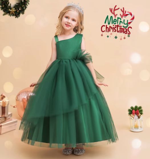 Elegant new fashion children's prom dress broken flower print satin lace girls wedding party Christmas spring children