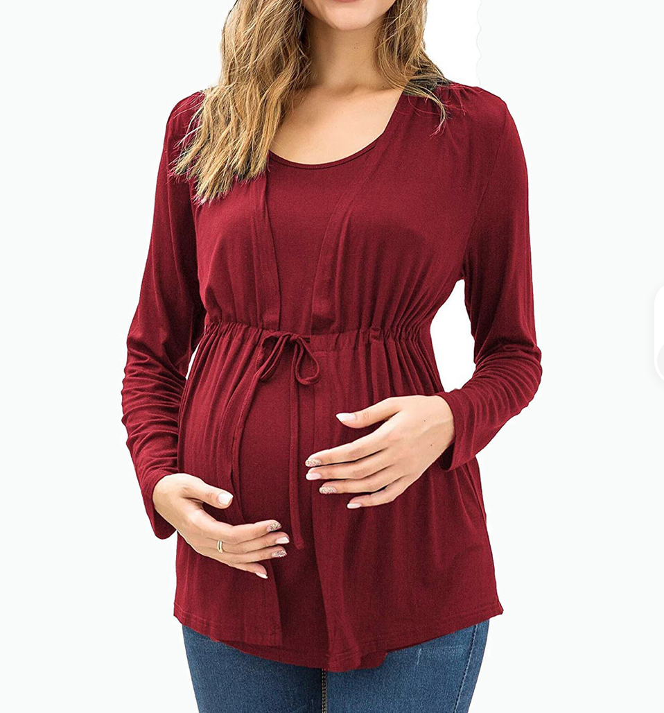One-handed convenient feeding nursing top pregnant women's round-neck long-sleeved side-opening nursing top pregnant women's clothes