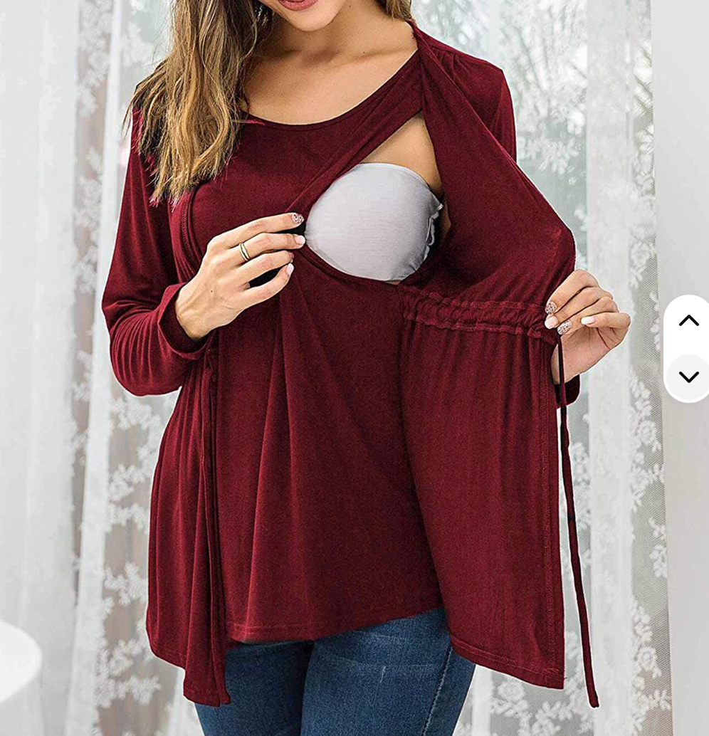 One-handed convenient feeding nursing top pregnant women's round-neck long-sleeved side-opening nursing top pregnant women's clothes