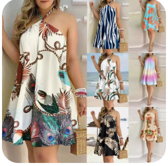 Wholesale printed summer strapless lacing dress, women's sexy mini beach dress.