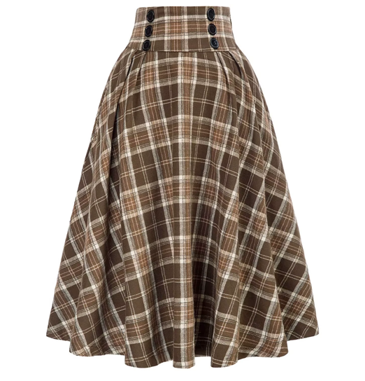 New women's casual sexy spring and summer casual, women's fashion plaid pattern plaid A-line skirt