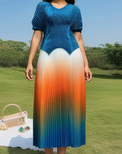 Women's fashion and elegant dress, round neck Mini and Maxi length breathable natural waist circumference all-season wear-resistant.