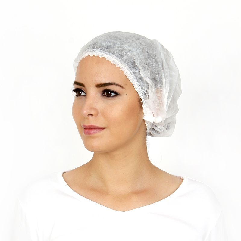 Cofia plisada ligera 21" blanca -elástico doble (1,000 pzas)