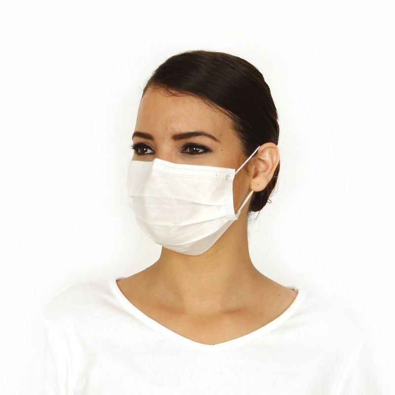 Cubreboca plisado 3 capas termosellado blanco (1,000 pzas)