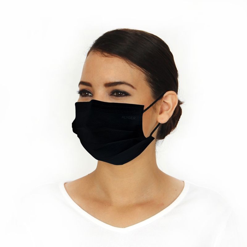 Cubreboca plisado 3 capas termosellado negro (1,000 pzas)