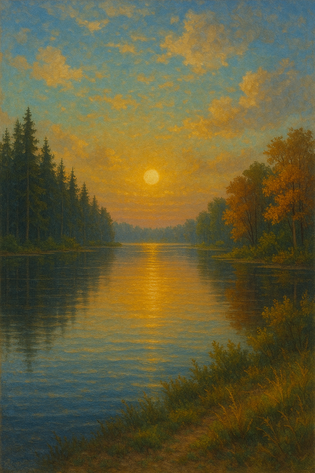 Sunset Lake Landscape Painting