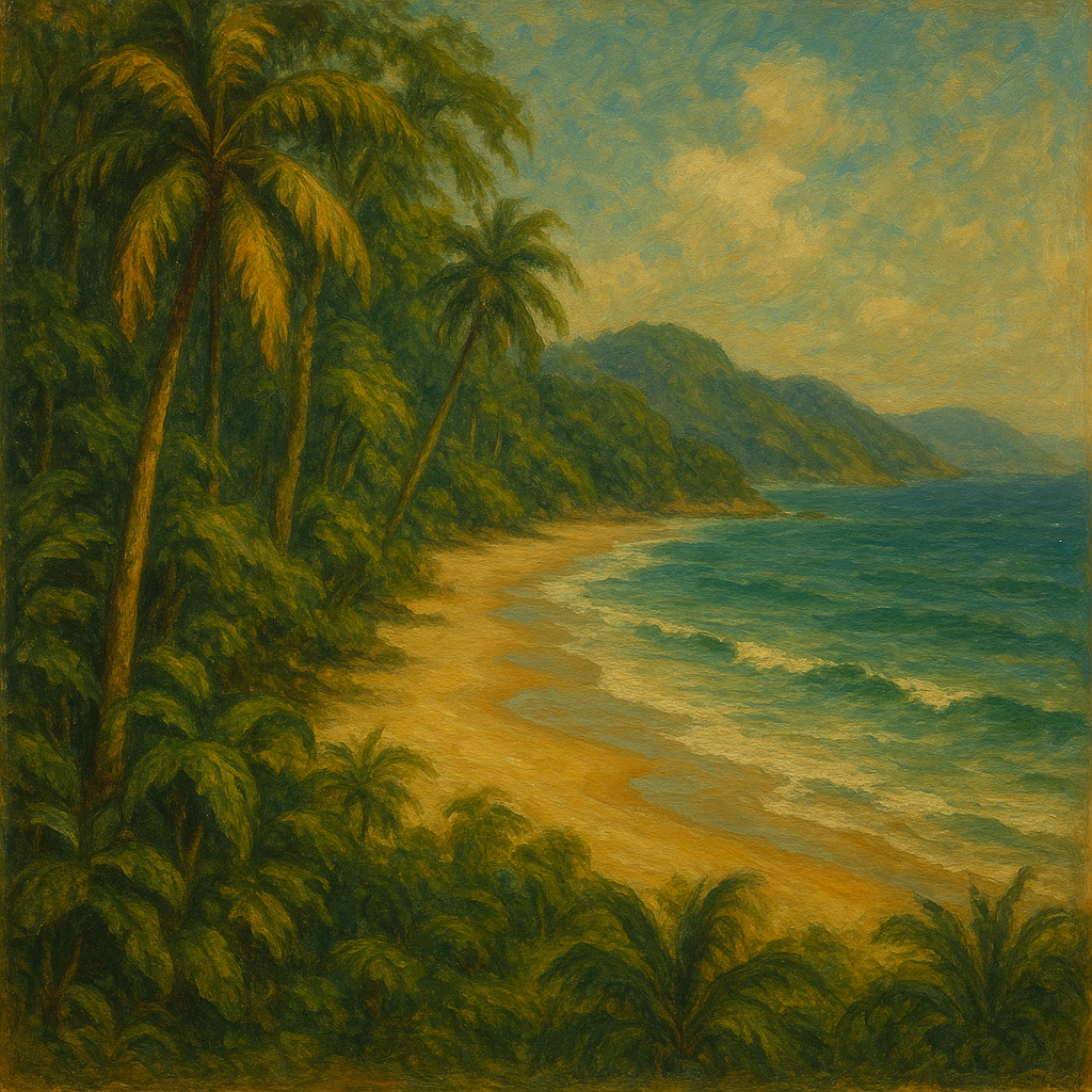 Tropical Beach Landscape Painting Wall-Paper