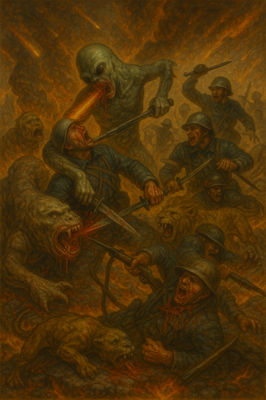 Surreal Horror Battle Painting Wall-Paper