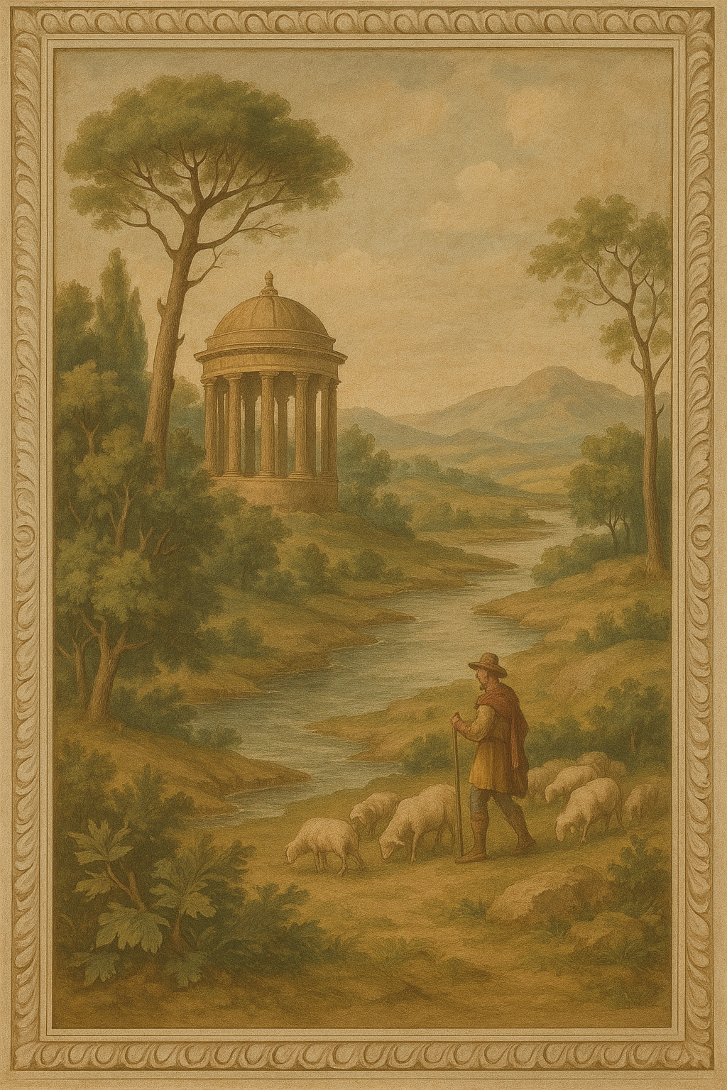 Neoclassical Pastoral Painting Wall-Paper