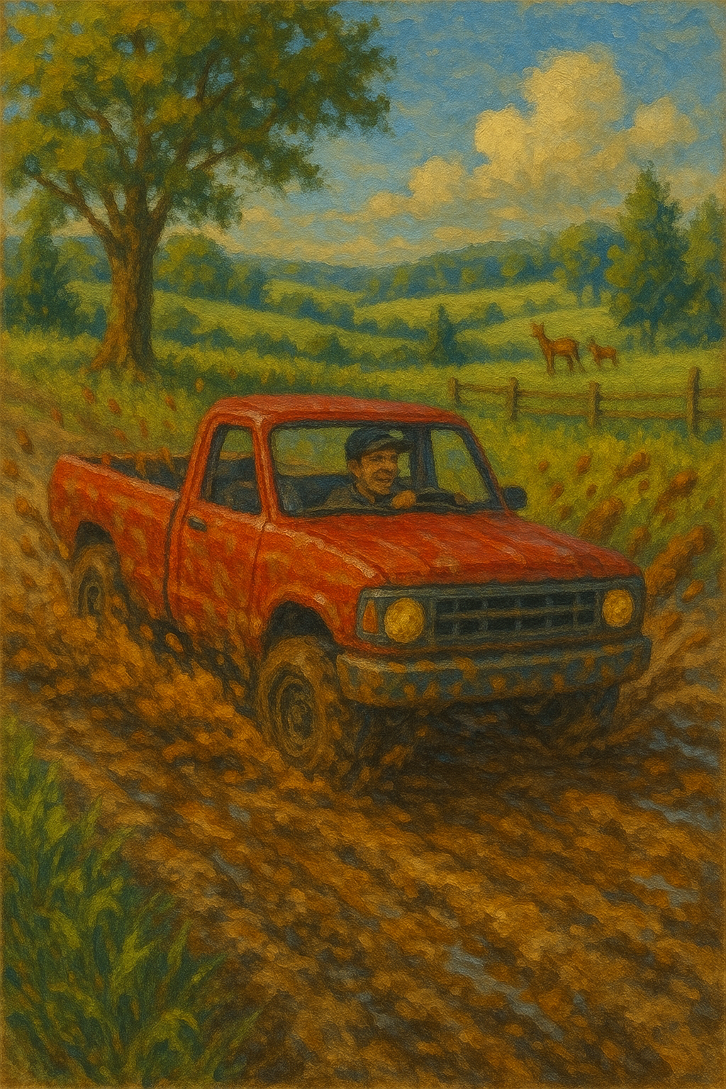 Red Pickup Truck Wall-Paper