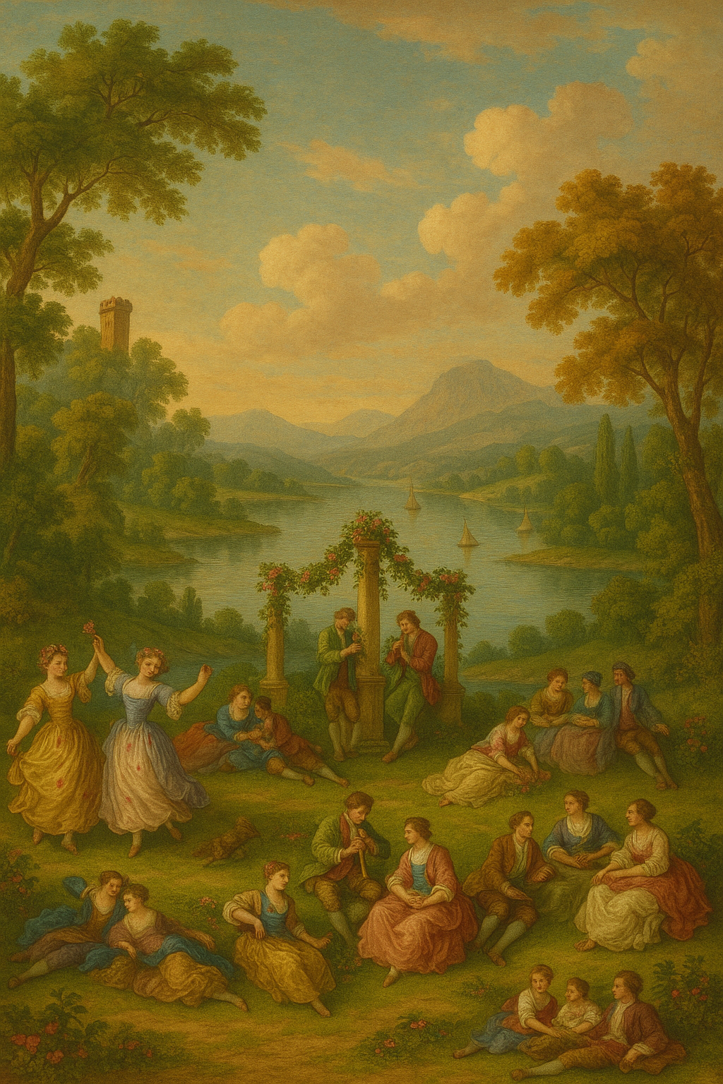 Romantic Pastoral Landscape Painting feeling Wall-Paper