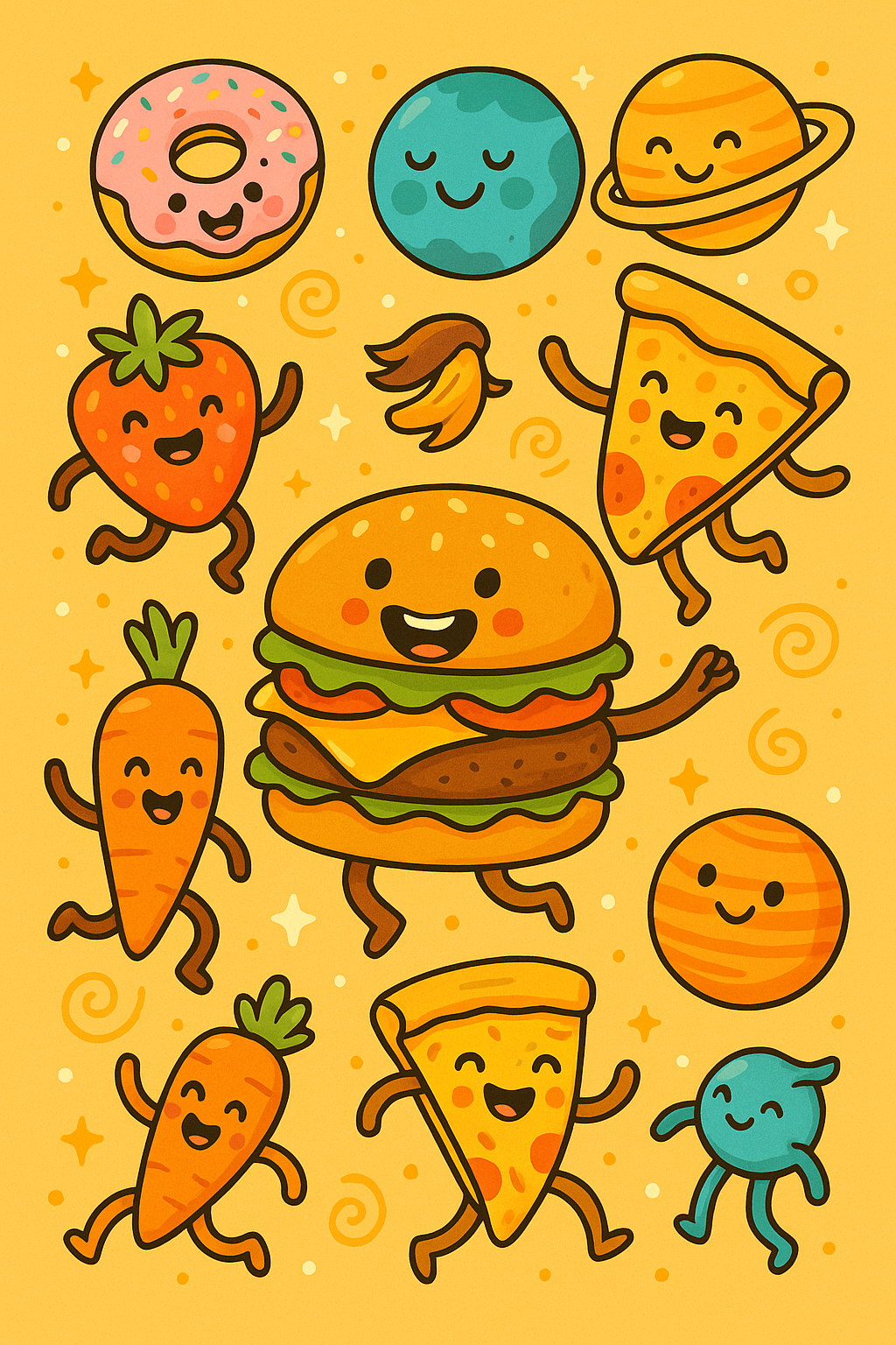 Cute Cartoon Hamburger Wall-Paper