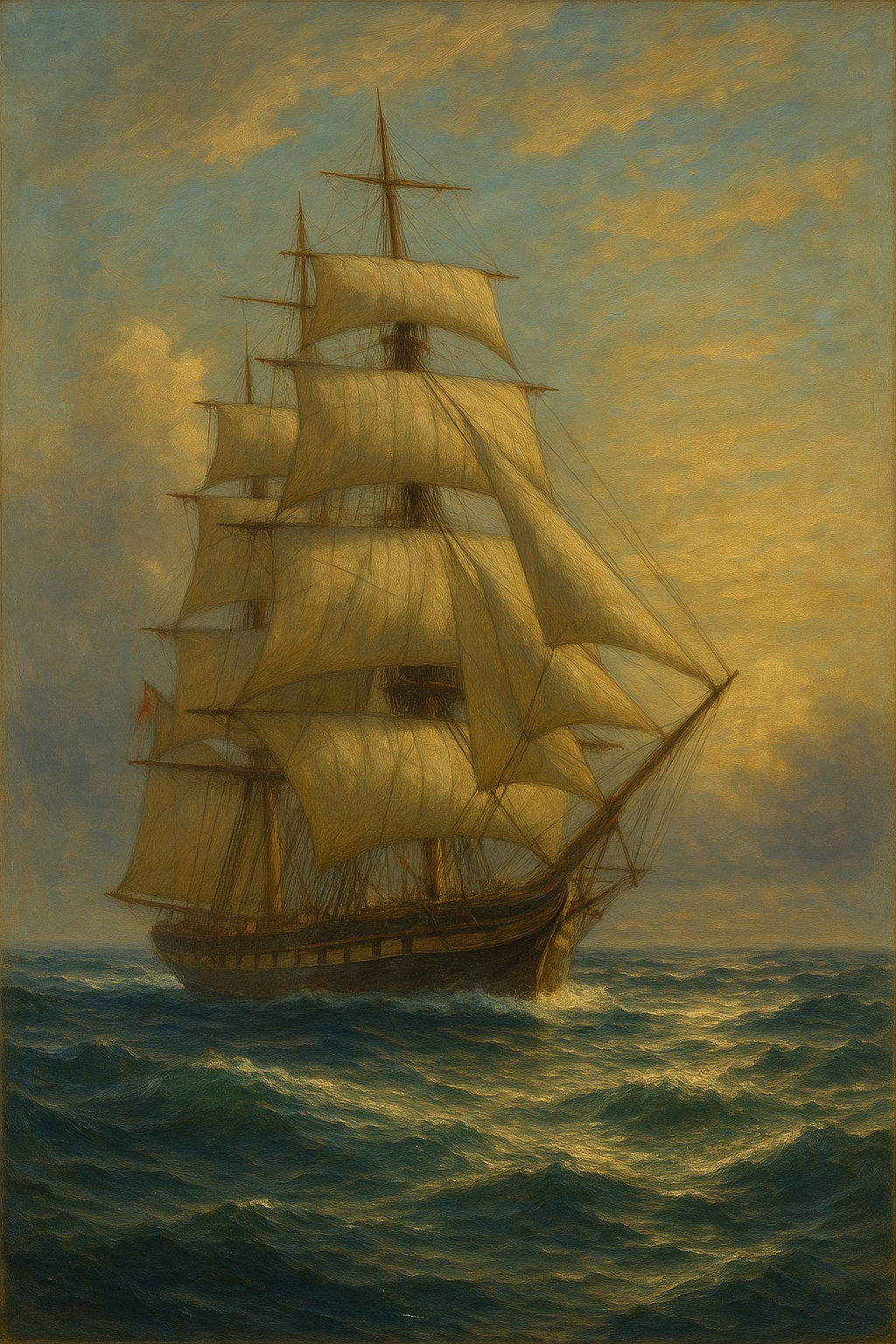Vintage Sailing Ship Oil Painting Feeling Wall-Paper