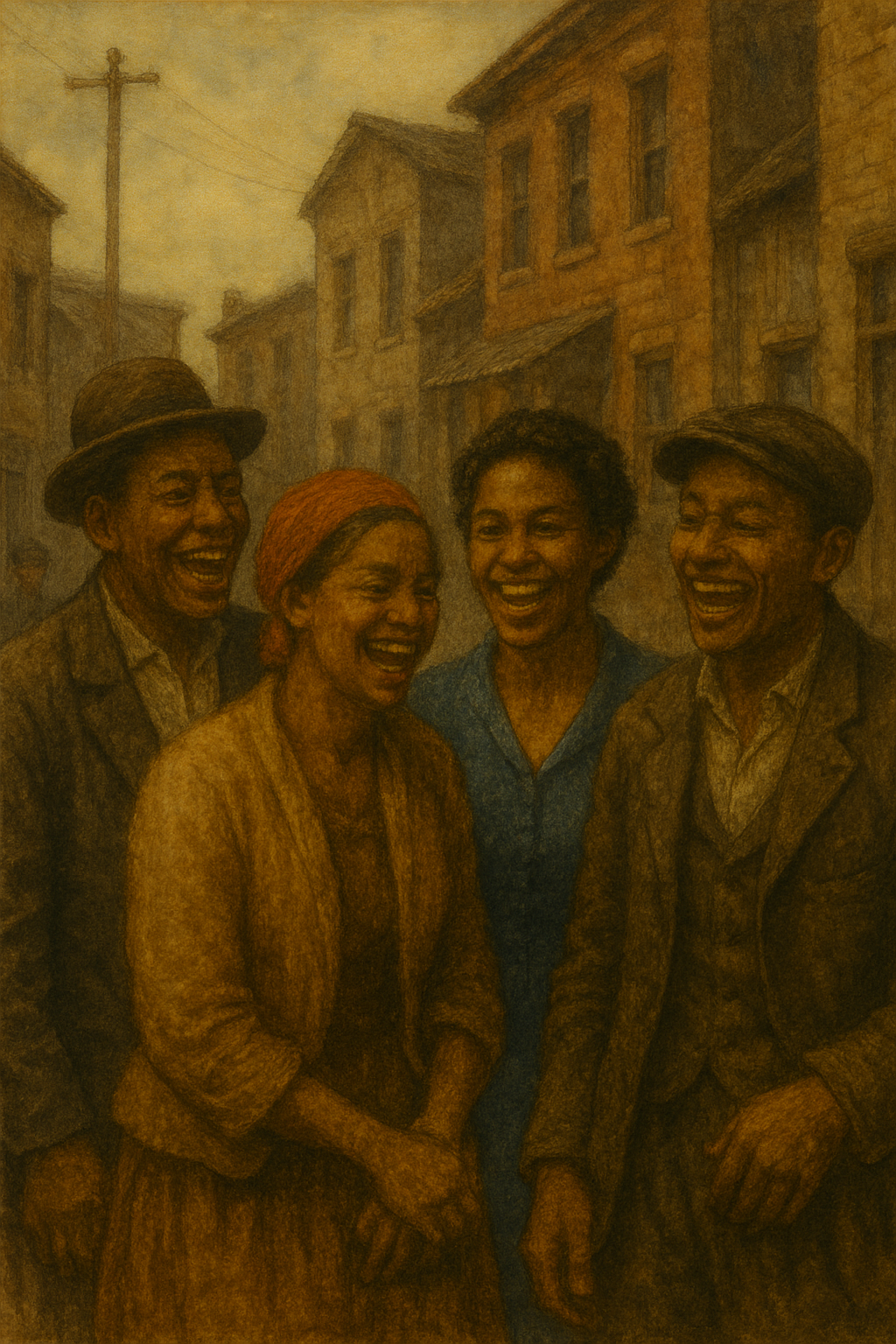 Vintage Street Scene Painting Wall-Paper