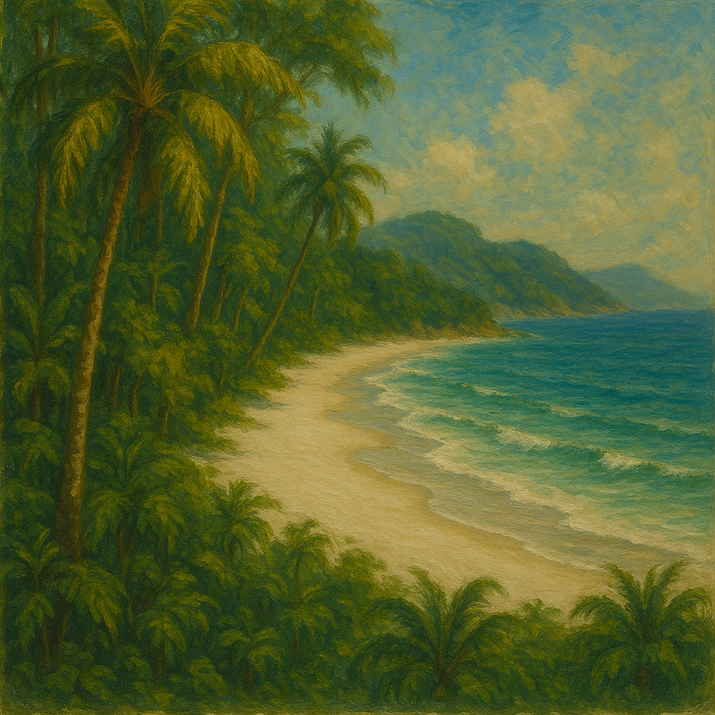 Tropical Beach Landscape Painting Wall-Paper