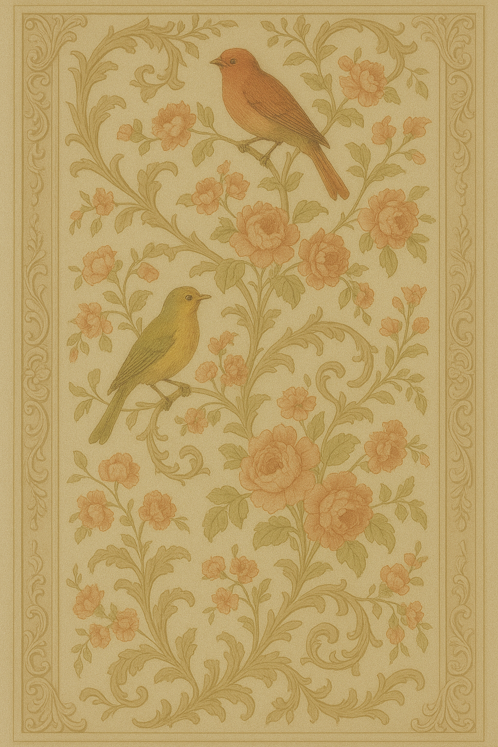 Vintage Decorative Bird Print Wall-Paper