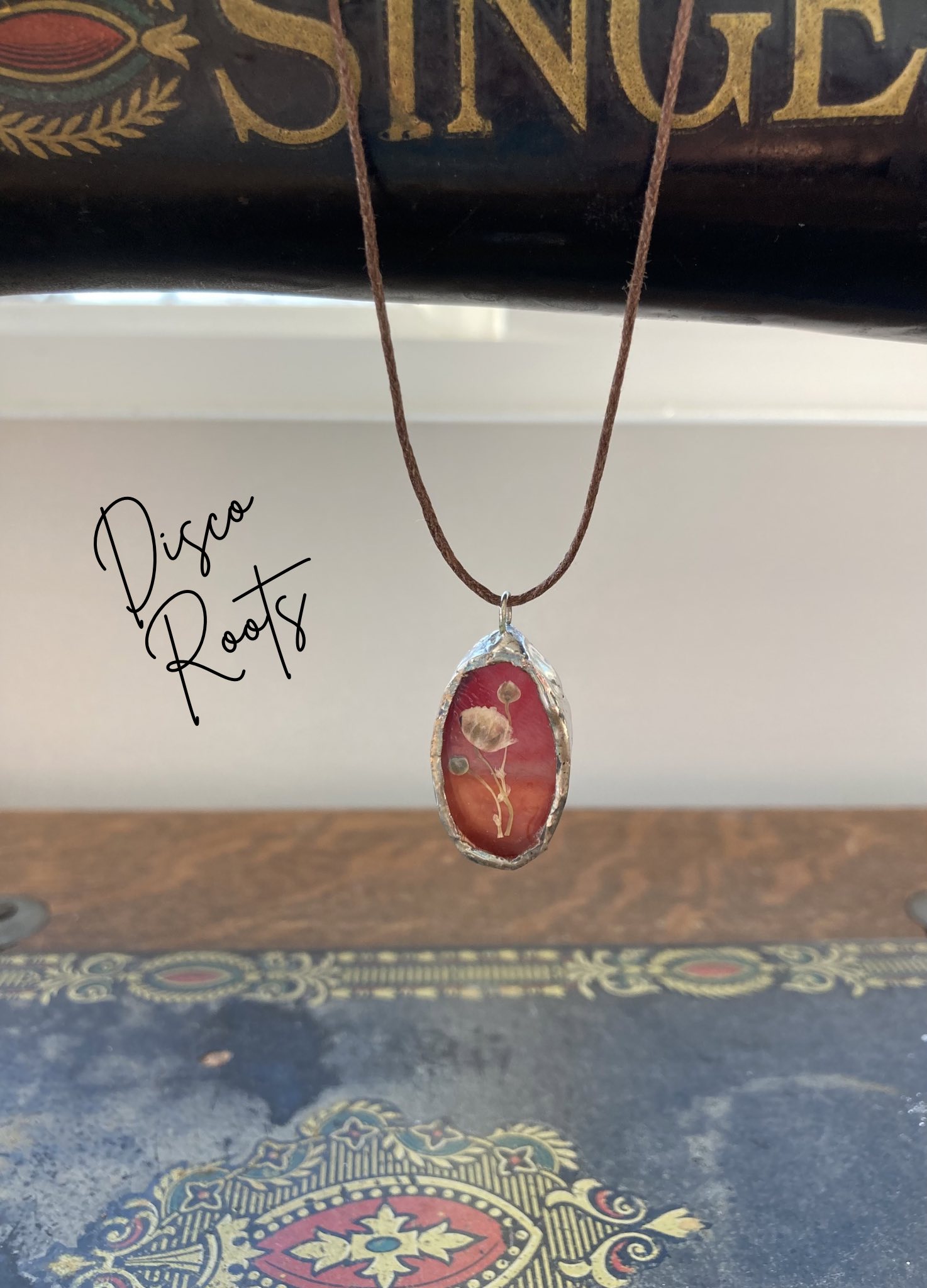 Ruby Red Stained Glass Pendant and Cord