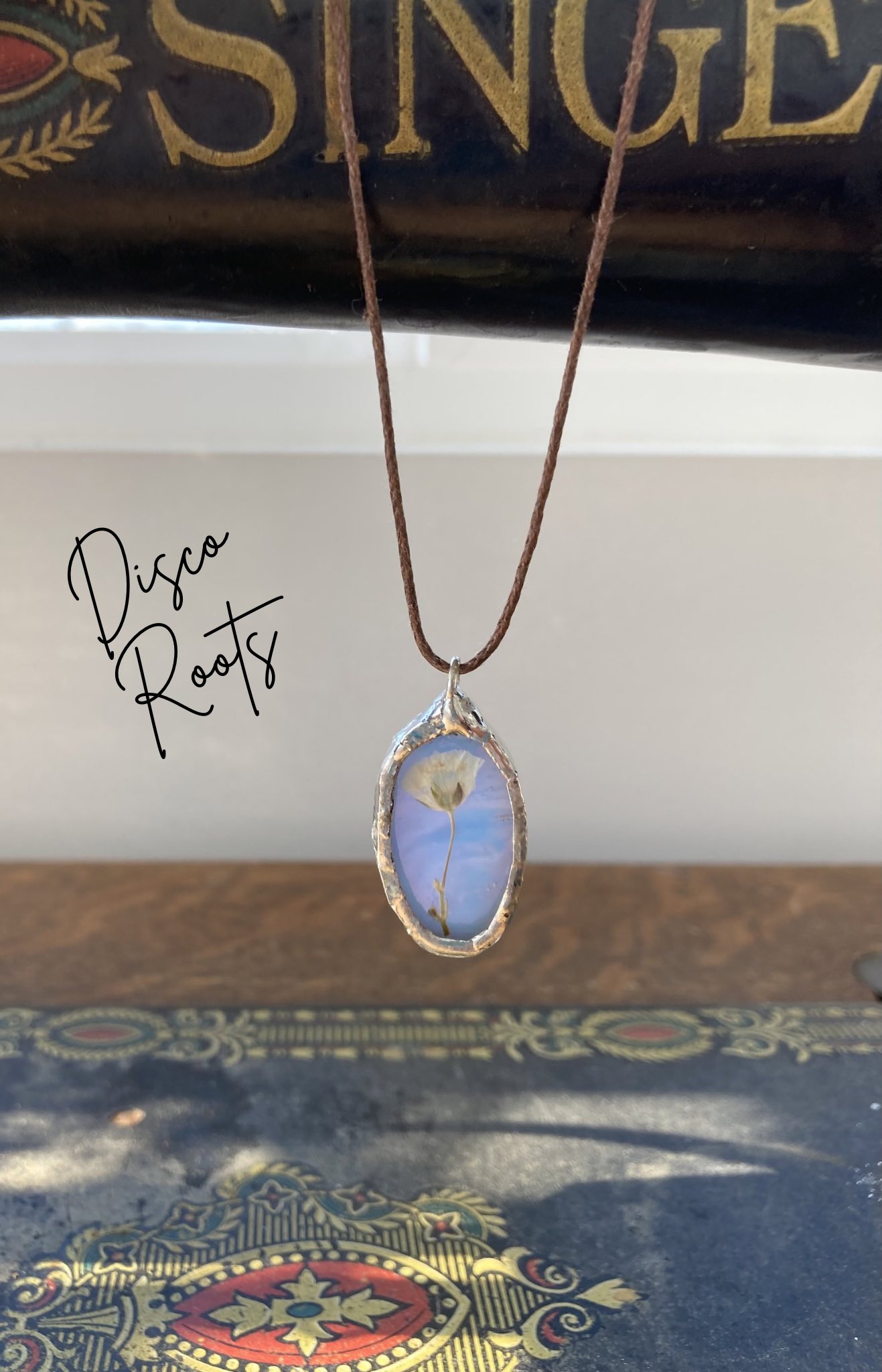 Handcrafted Periwinkle Stained Glass Pendant and Cord