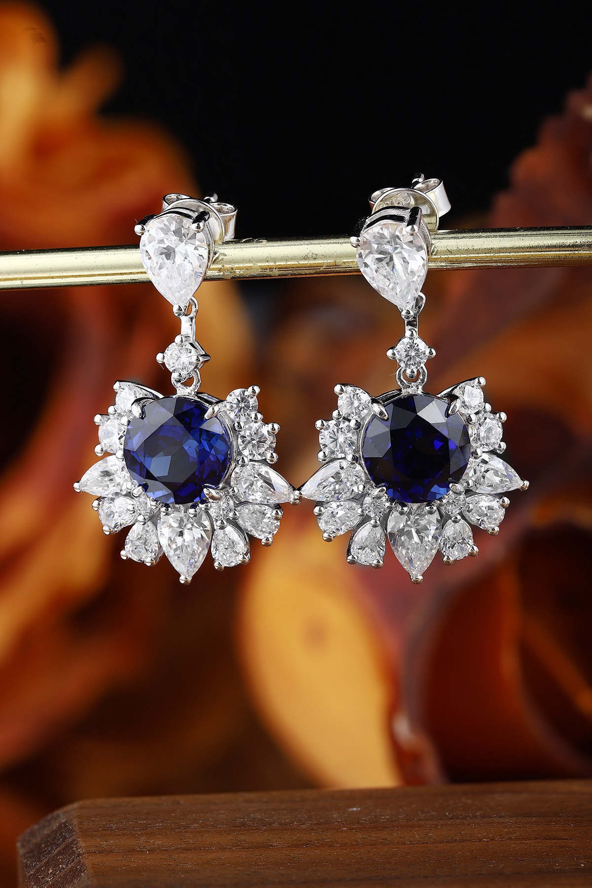 Blue Sapphire and Diamond Drop Earrings