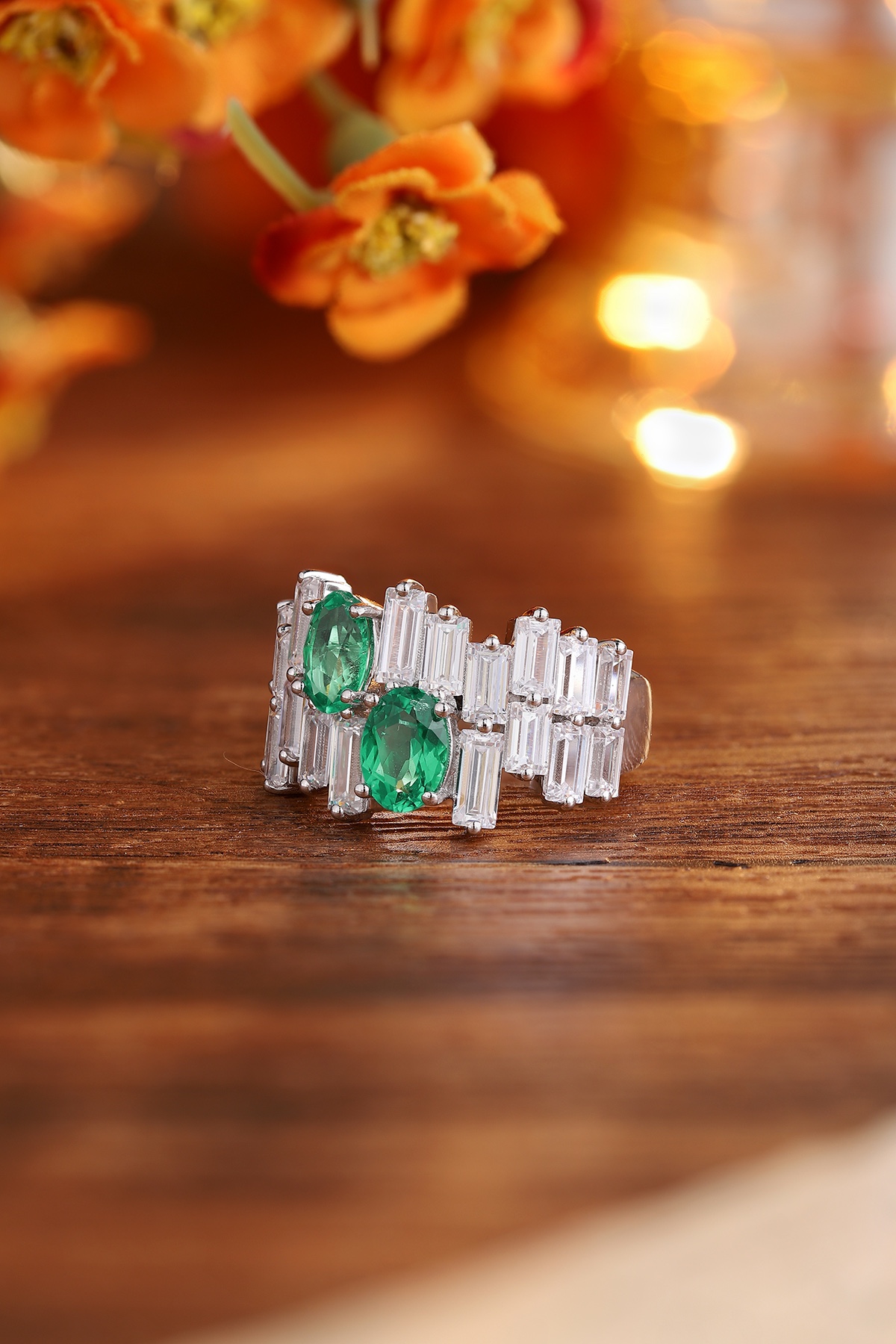 Emerald and Diamond Cocktail Ring