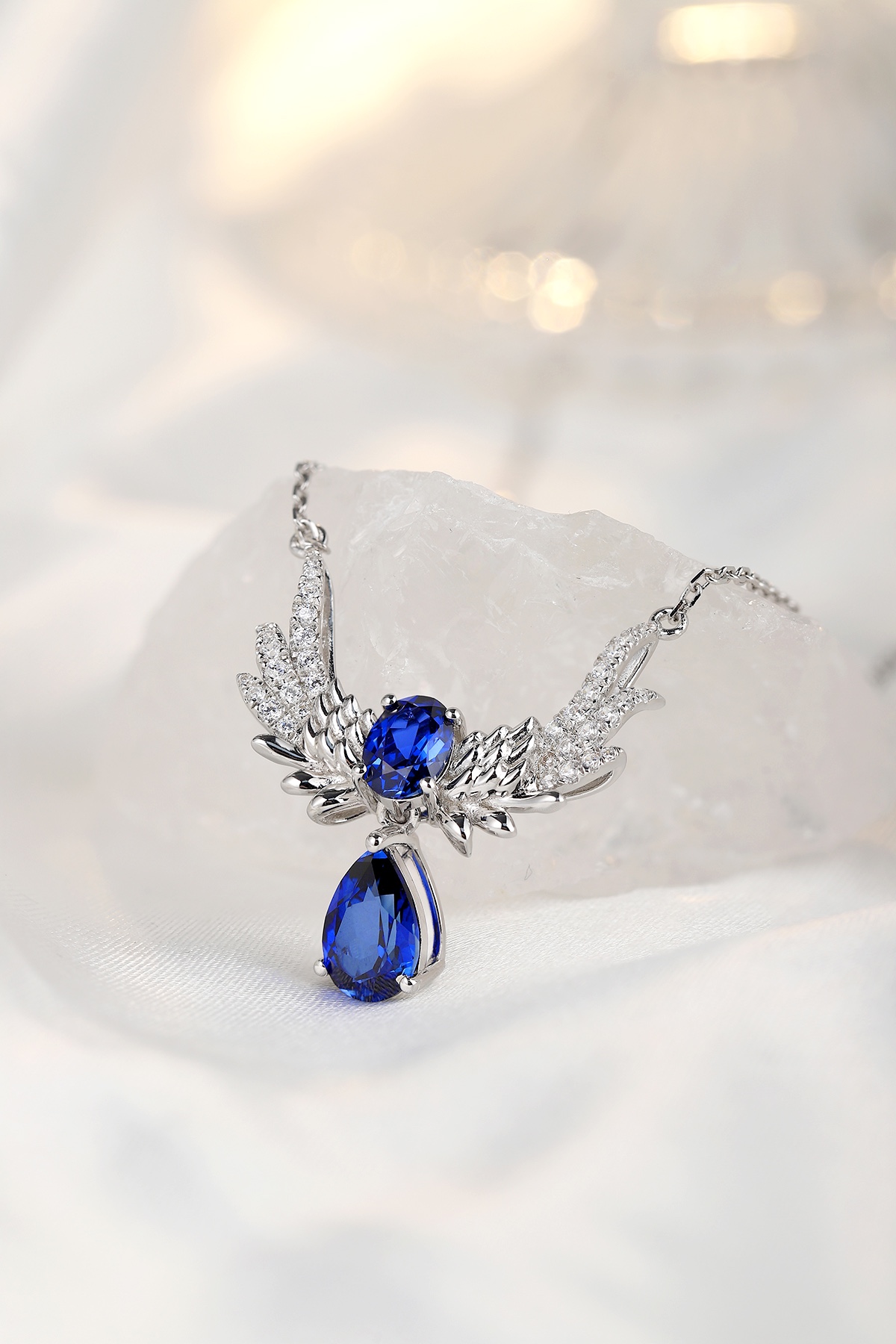 Elegant Sapphire Wing Necklace
