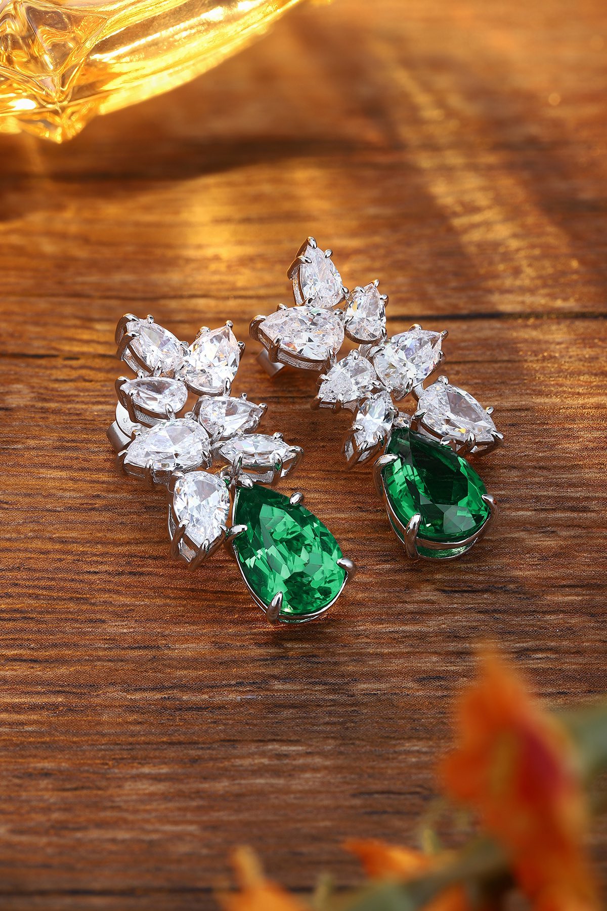 Emerald and Diamond Stud Earrings