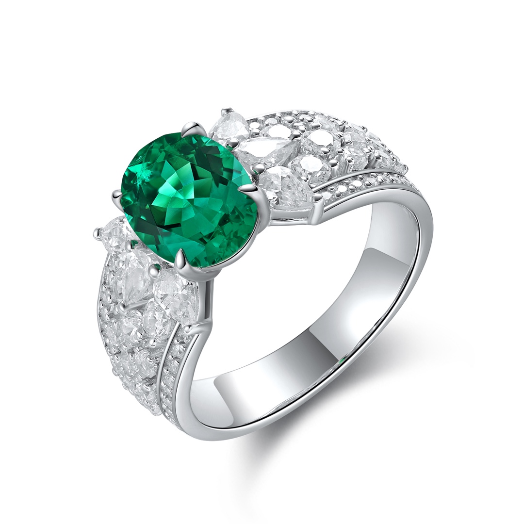 Emerald and Diamond Silver Ring