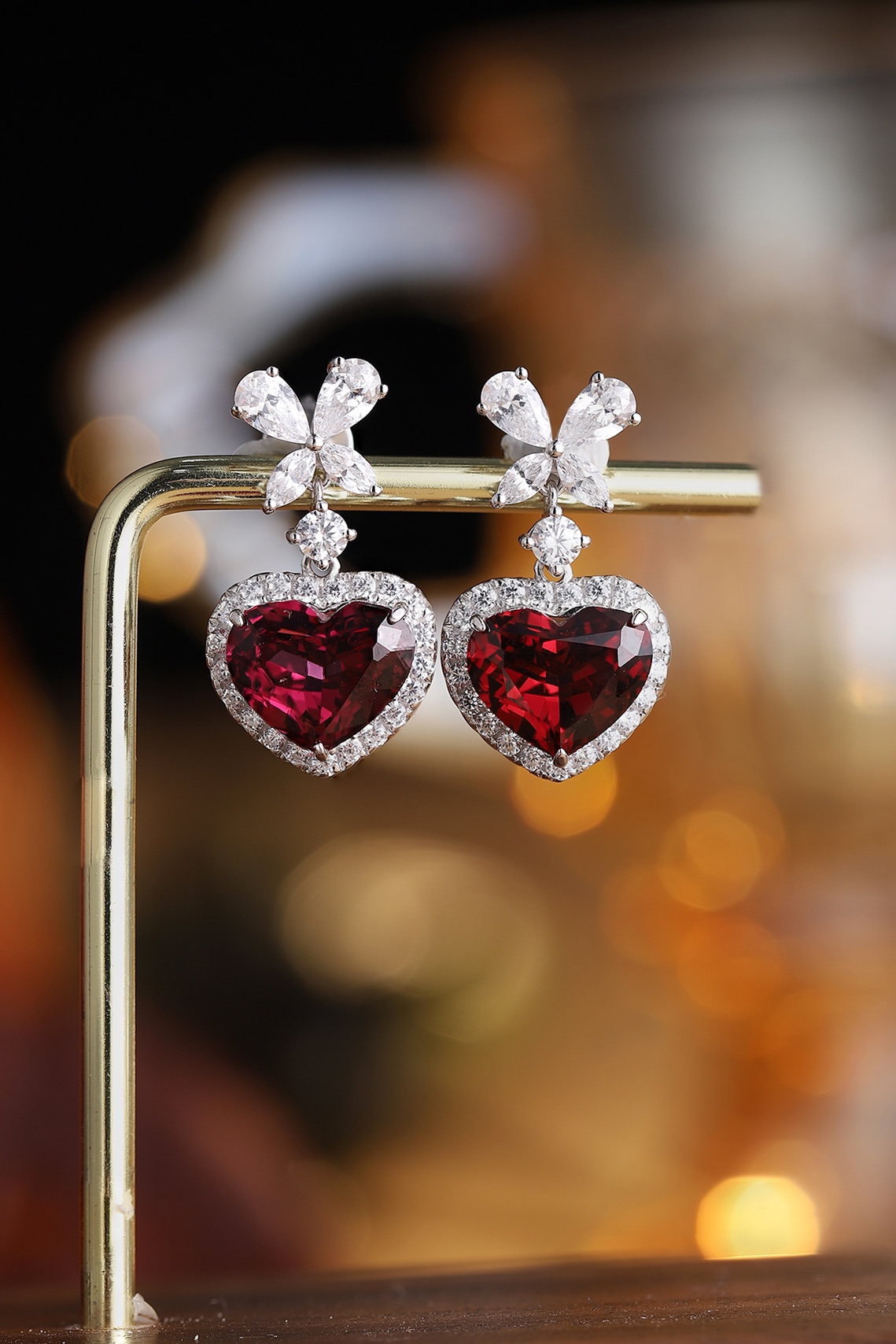 Heart-Shaped Ruby Diamond Earrings