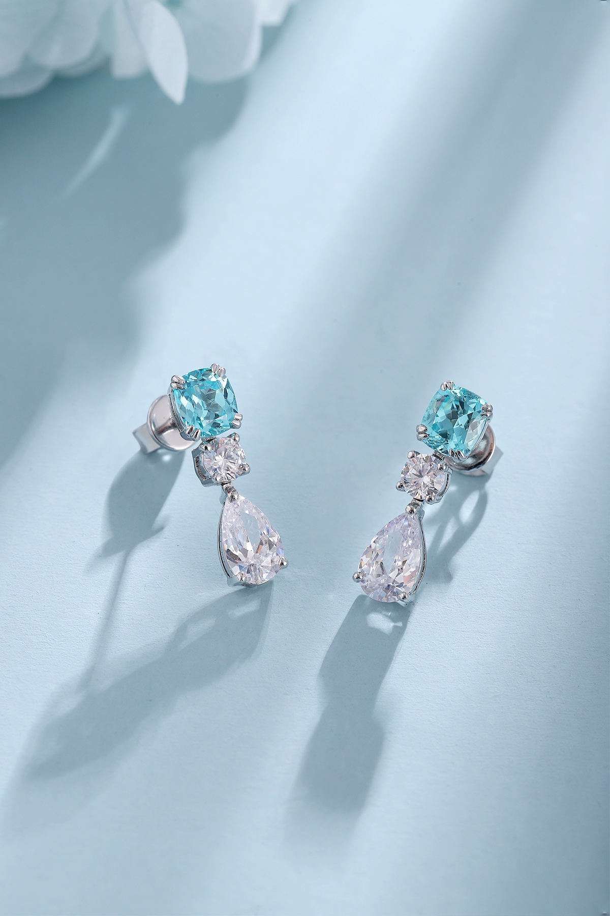 Elegant Blue and White Gemstone Earrings