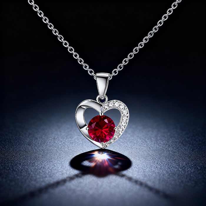 Elegant Heart-Shaped Ruby Pendant Necklace