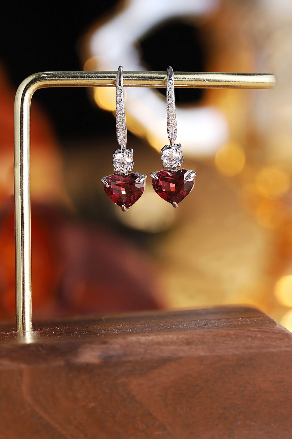 Heart Shaped Garnet Drop Earrings
