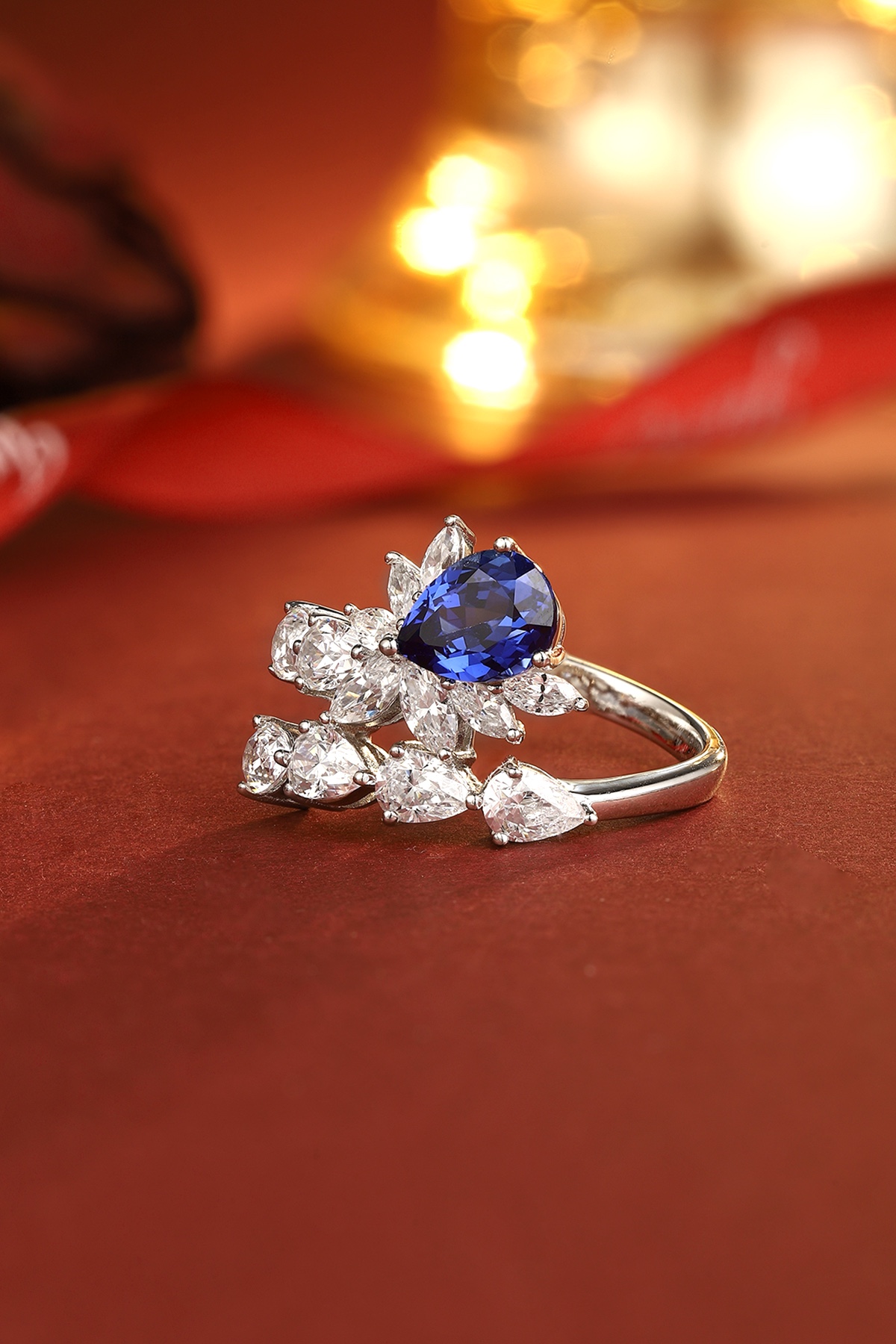Blue Sapphire and Diamond Ring