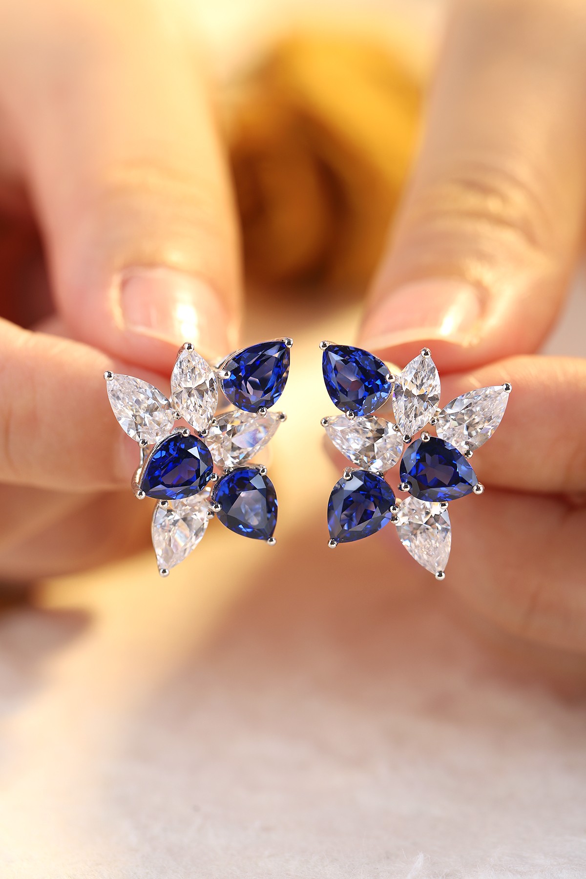 Blue Sapphire Flower Earrings