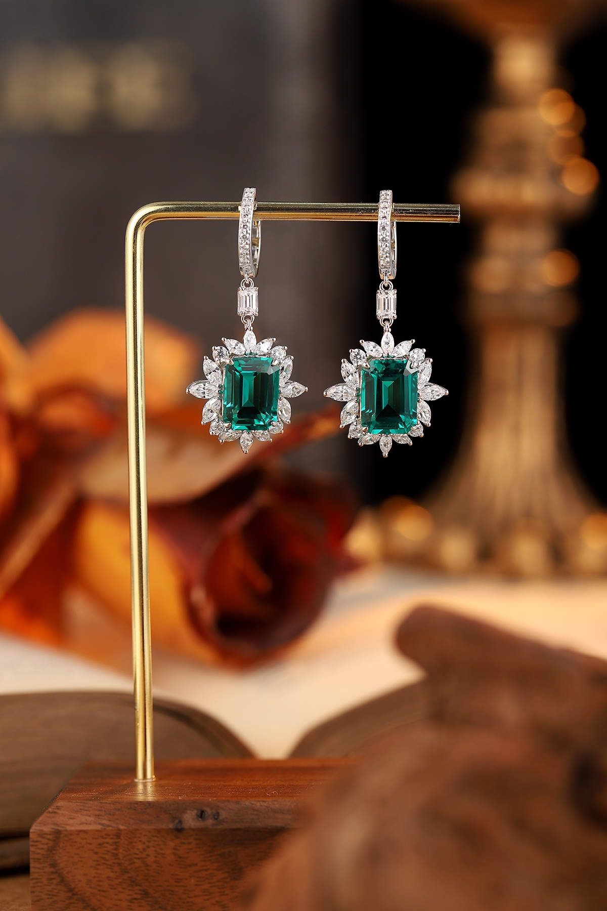 Emerald and Diamond Drop Earrings