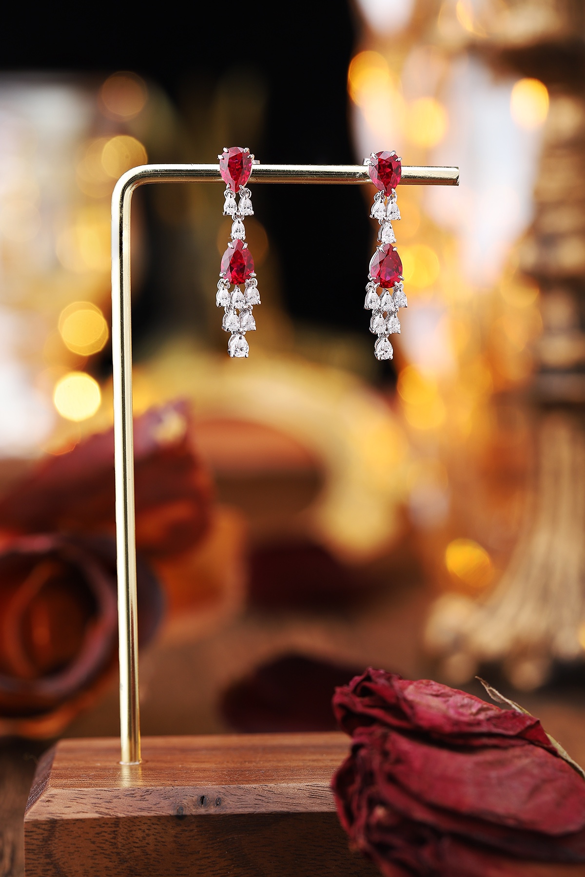 Elegant Ruby and Diamond Drop Earrings