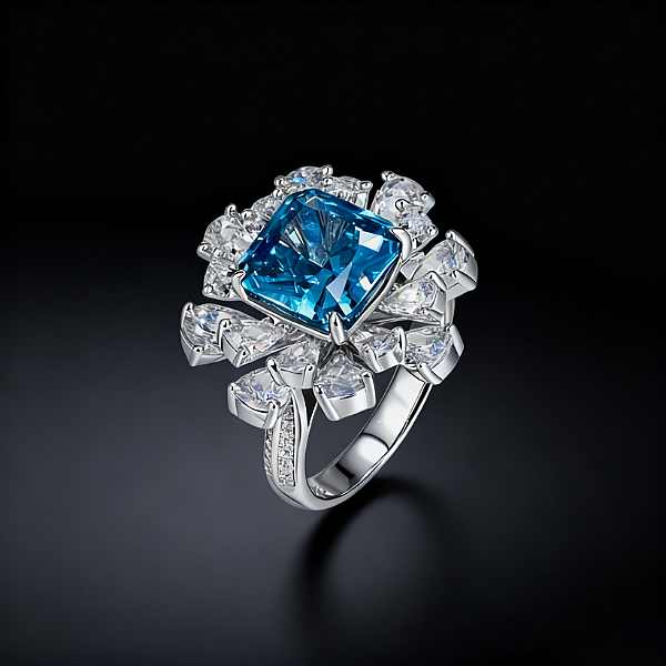 Blue Gemstone Halo Ring