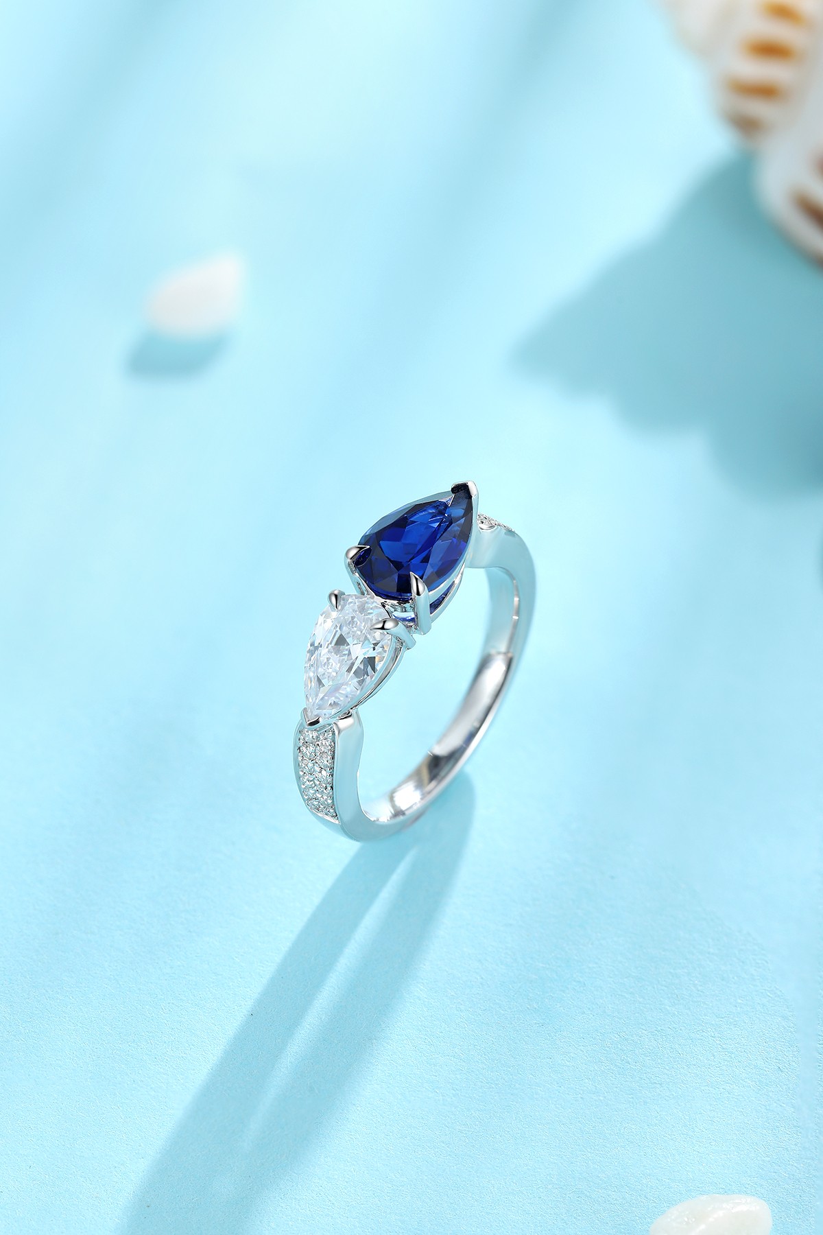 Blue Sapphire and Diamond Sterling Silver Ring