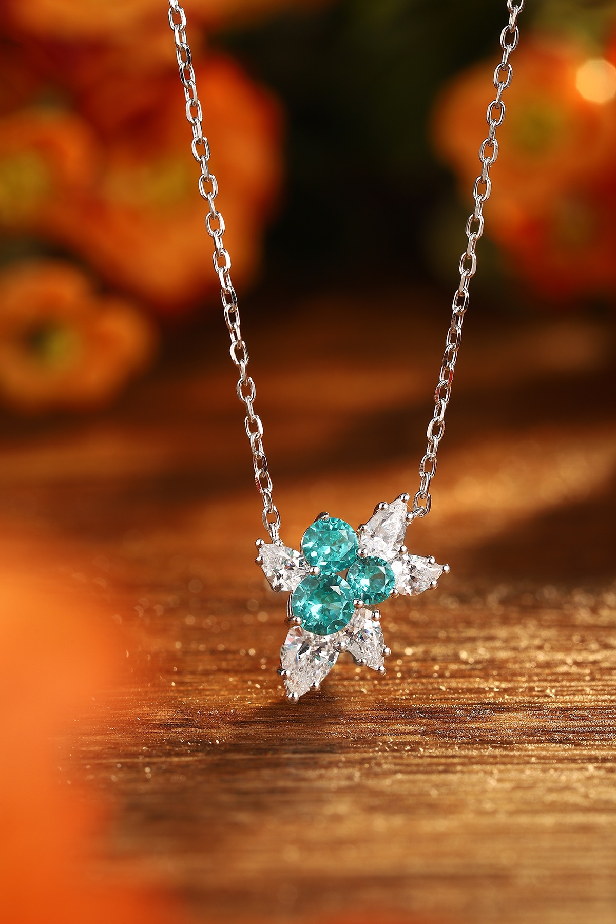 Emerald Flower Pendant Necklace