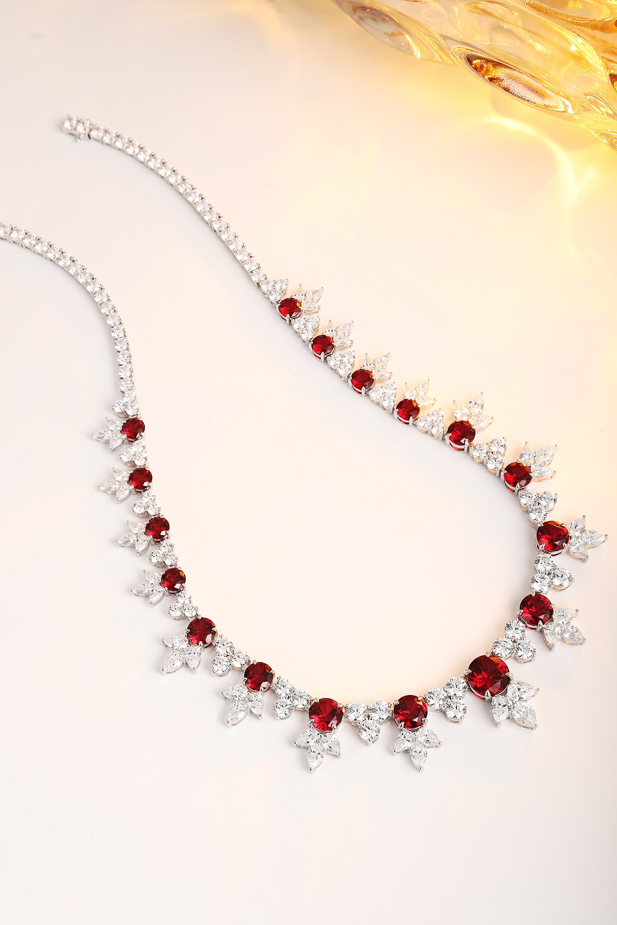 Red Gemstone and Diamond Necklace