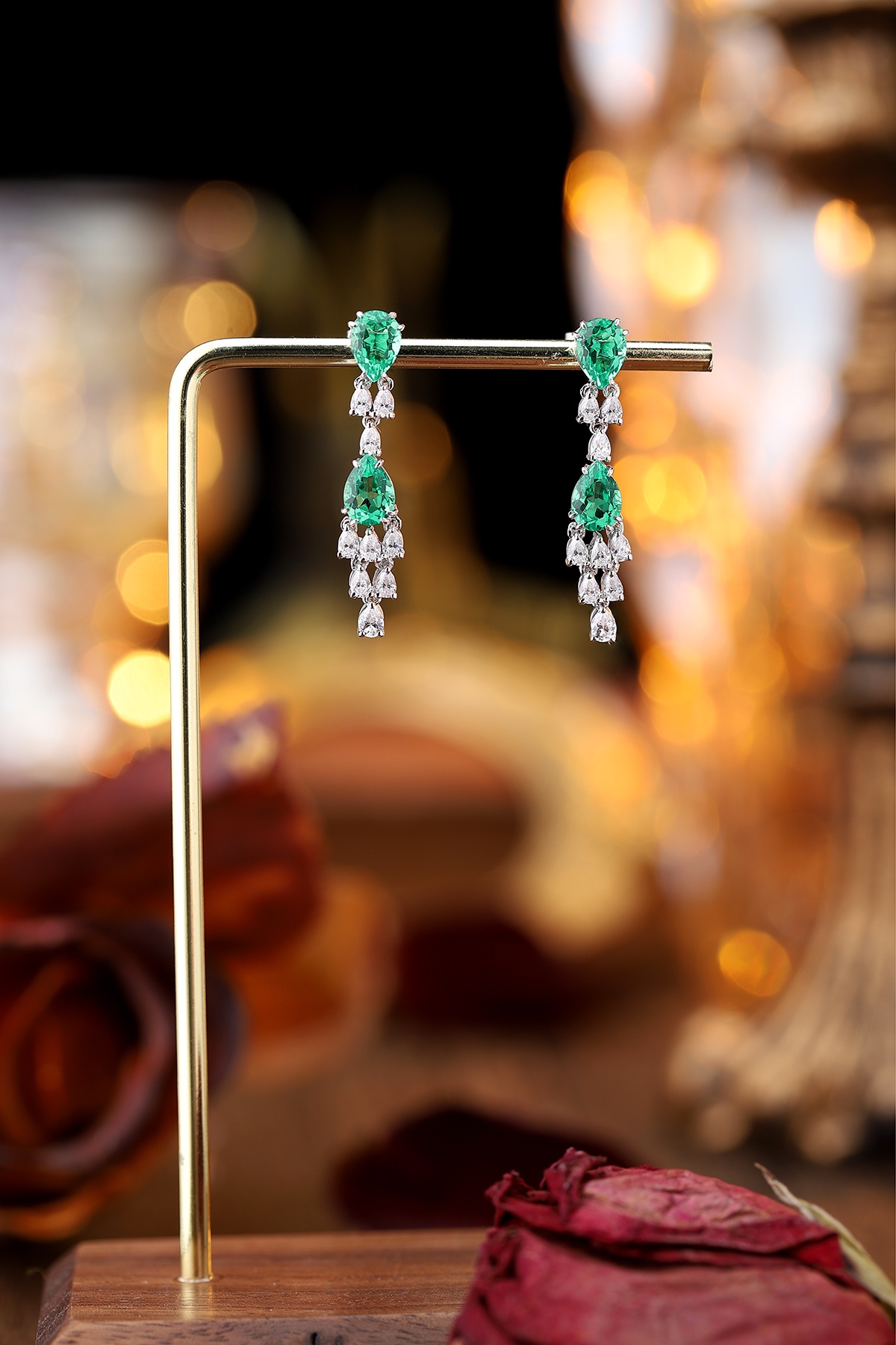 Emerald and Diamond Drop Earrings